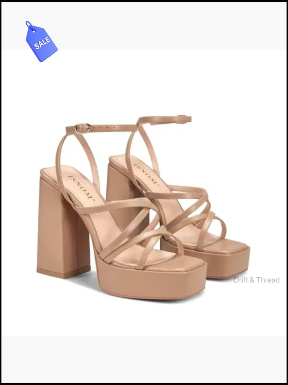 Platform Chunky Heels with Open Square Toe and Ankle Strap